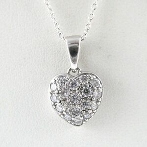 DL Sterling Silver White Gem Encrusted Heart Pendant Necklace 925 2.5g 18 Inch